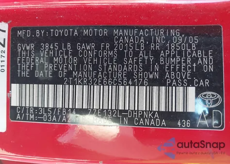 2006 Toyota Matrix Xr from USA, damaged, VIN 2T1KR32E66C564176